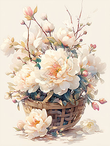 竹篮里的花朵插画