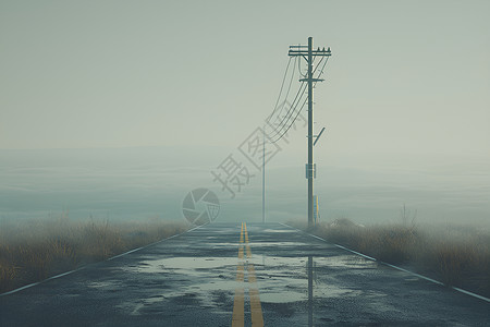 薄雾峡湾荒芜的公路插画
