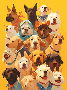五颜六色的犬头像合辑背景图片