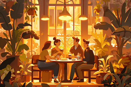 咖啡聚会朋友在咖啡店里聊天插画