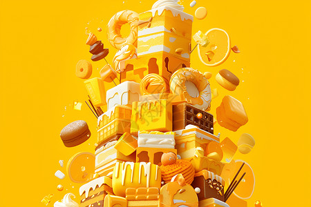 黄色的食物缤纷糕点插画