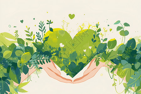 植物绿叶爱心手中的绿色爱心插画