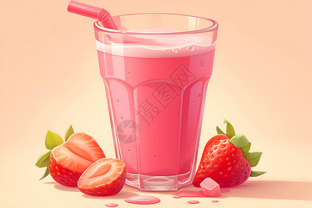 水果奶昔画册美味草莓奶昔插画