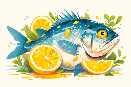 柠檬砂锅鱼促销新鲜的鱼插画