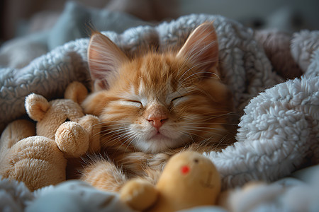 毛毯背景安然入睡的猫咪背景