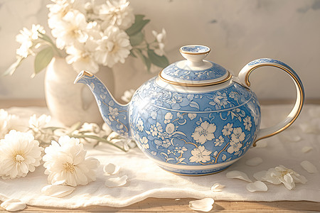 雅致的青花茶壶背景图片