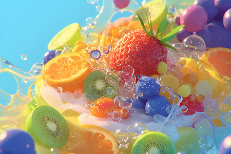 水果园水波里的水果插画