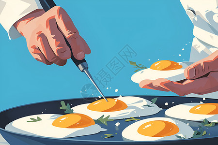 地龙蛋白锅上的煎蛋插画