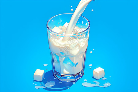 液体奶玻璃杯里的牛奶插画