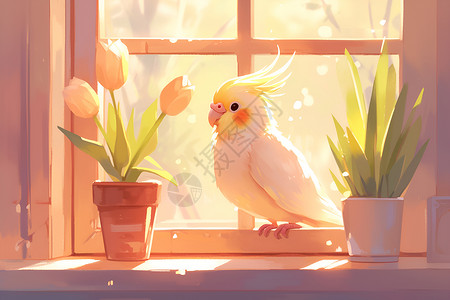 阳光照耀的白鹦鹉背景图片