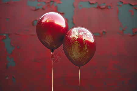 红墙前的红色气球背景图片
