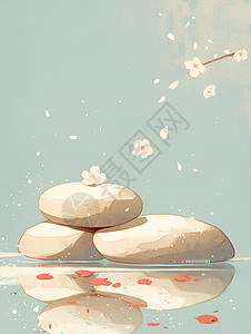 禅意鹅卵石水面上堆叠的鹅卵石插画
