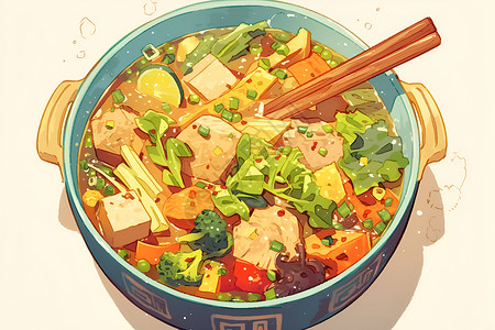 锅塌豆腐一锅美味的食物插画