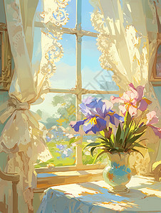 窗台上的花海背景图片