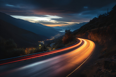 山路背景夜晚的山路设计图片