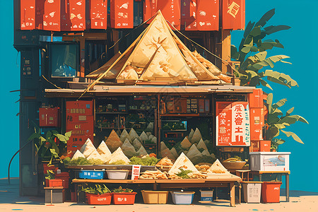 新鲜粽子摊位背景图片