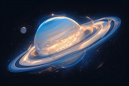 太空幻想明亮光环的星球插画
