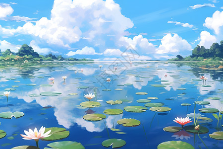 静谧湖泊中的荷花背景图片