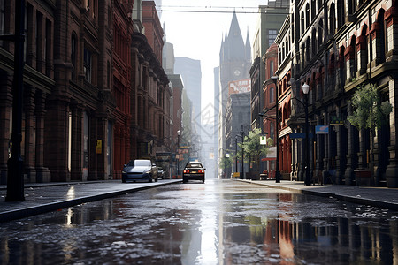 城市积水雨后的街道背景