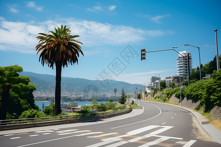 蓝大海蓝天下的公路背景