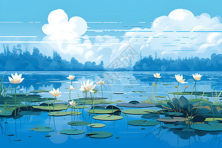 湖上莲花如画背景图片