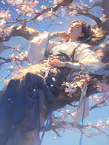 桃花枝上的女子背景图片