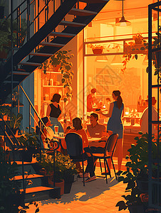 夜晚的咖啡屋背景图片