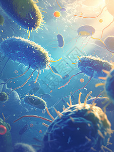 蓝色生物科技生物浮游的科技背景插画
