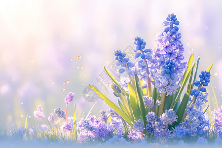 清晨草坪紫丁香绽放高清图片