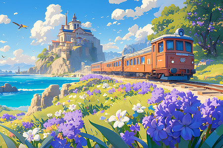 列车风景户外的美景插画插画