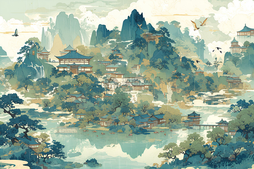 中国传统图案的插画图片