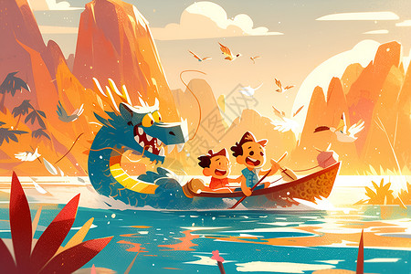 端午节传统龙舟插画背景图片
