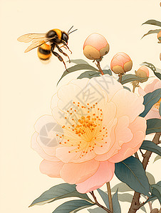 一只蜜蜂在授粉背景图片