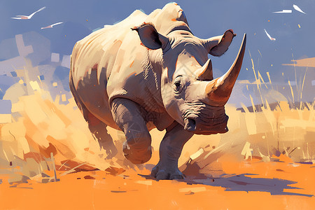 沙漠里狂奔的犀牛背景图片