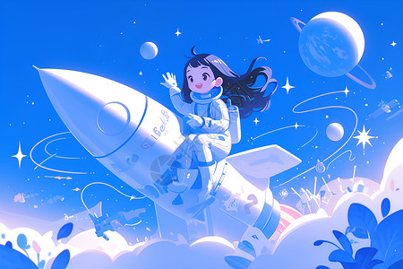 飞天女孩宇宙少女飞天启航插画