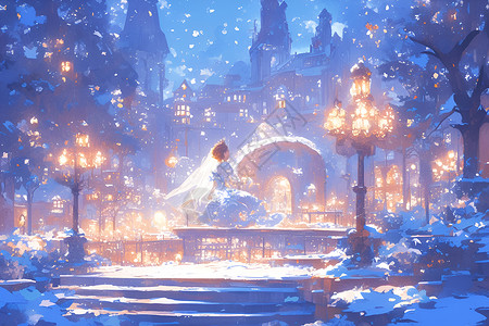 艾莎香格里拉大酒店雪中的公主插画