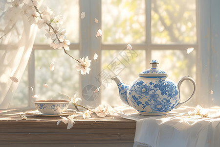 精美边角花纹精美的茶壶插画