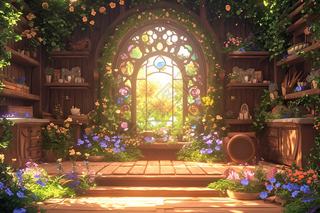 魔幻春日花园背景图片