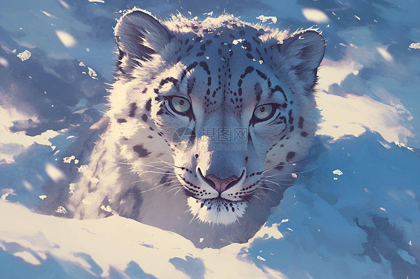 冰雪里的雪豹图片