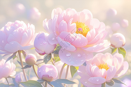 牡丹花海花海中的粉色美景插画