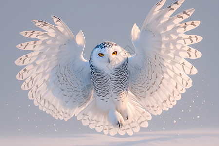 雪猫头鹰飞翔中的雪鸮在蓝天下插画