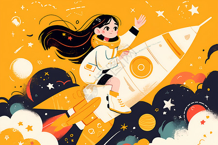 火箭少女天空中的少女插画