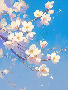 麻辣香锅细节蔚蓝天空下的樱花插画