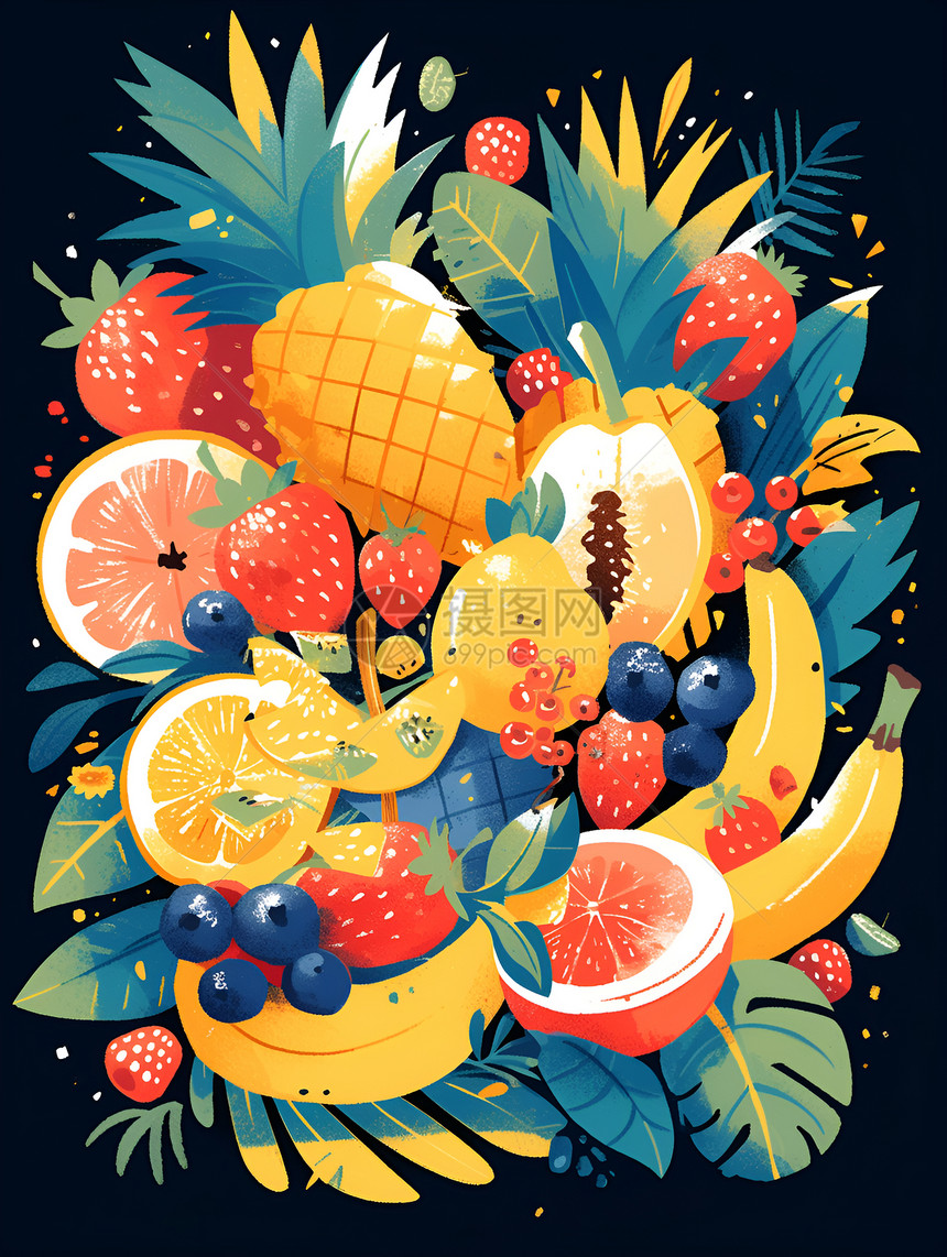水果盛宴插画图片