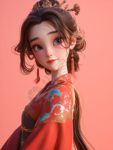 中国风少女红袍妆饰插画