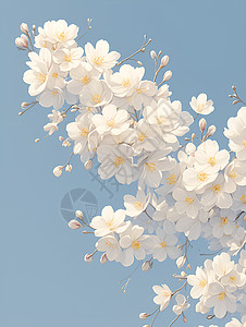 粉色飘落花瓣盛开于深蓝天空下的粉樱花插画