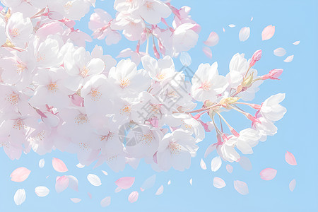 白色樱花盛开在蓝天下背景图片