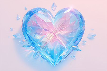 水晶钻石心蓝色的水晶爱心插画