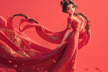 红裳乐舞服饰红长裙高清图片