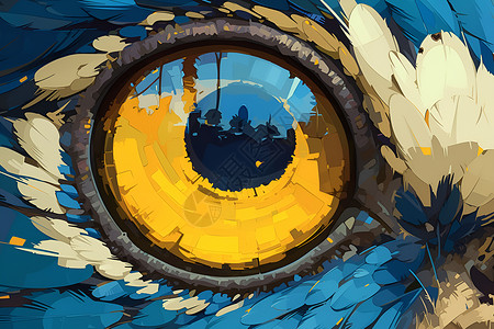灵魂素材彩色猫头鹰眼的近景插画